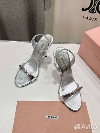 Босоножки MIU MIU натуральная кожа серебряные