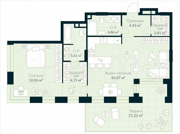 1-к. квартира, 80 м², 3/30 эт.