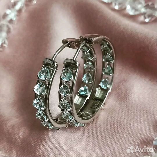 Серебряные серьги с аквамарином природным