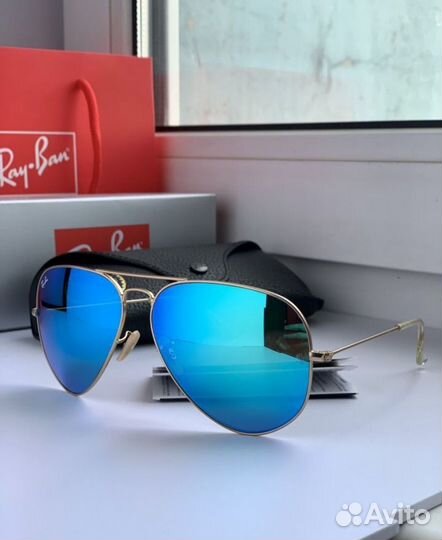 Очки ray ban aviator зеркальные синие