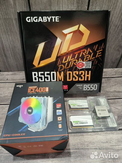 Комплект ryzen 7 5700x,b550m,ddr4 16+16,кулер rgb