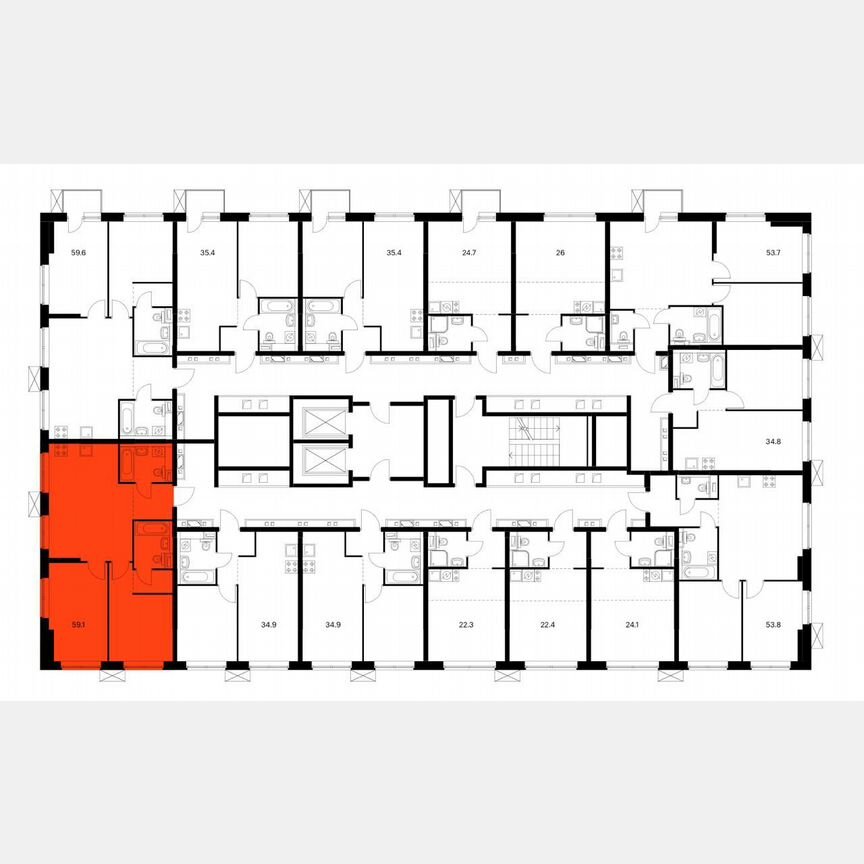 2-к. квартира, 59,1 м², 5/12 эт.