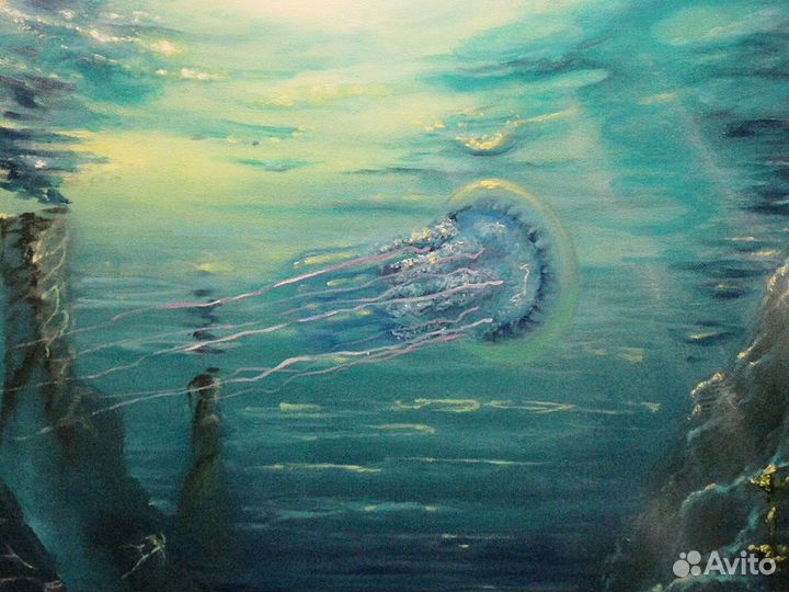 Картина подводный мир, холст 90х60, масло