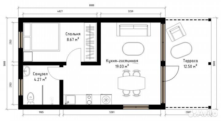 Дом для круглогодичного проживания 45 м² под ключ