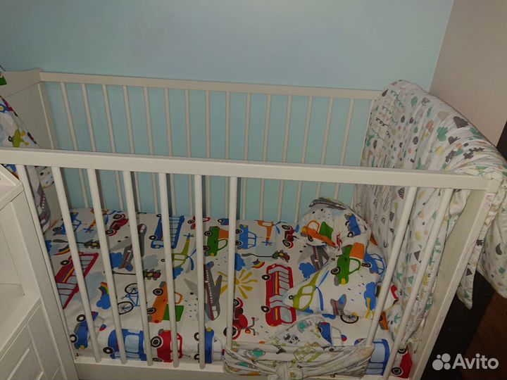 Детская кроватка IKEA Смогера с матрасом и бортами