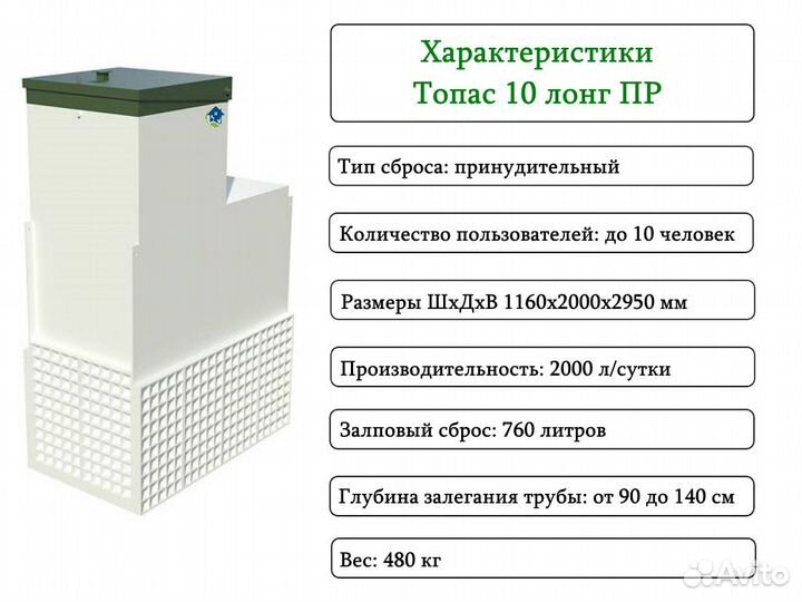 Септик Топас 10 long пр принудительный с доставкой