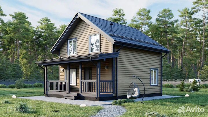 Дом из бруса под усадку 7x7 м / 98 м2