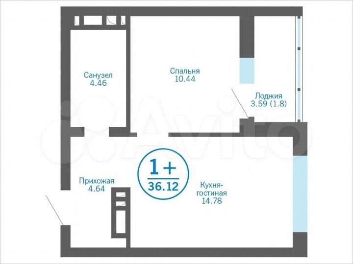 Квартира-студия, 36,1 м², 12/17 эт.