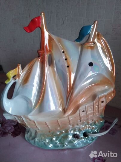 Фарфовый светильник. Ночник.Парусник ГДР Подарок