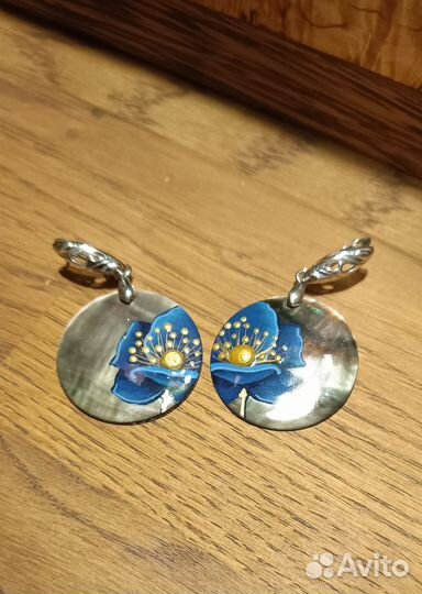 Серьги, ручная роспись на перламутре