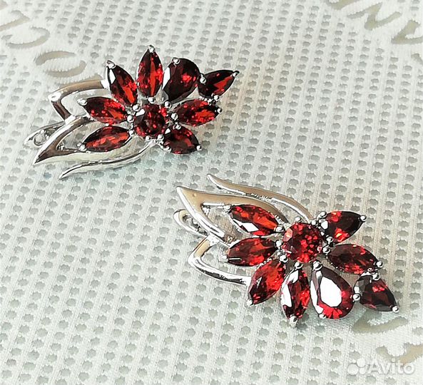 Серьги серебрение гранат С515