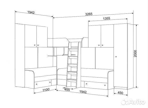 Кровать со шкафом/П и антресолями Сонома/Салатовый