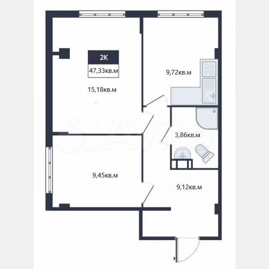2-к. квартира, 47,3 м², 17/18 эт.