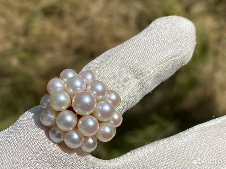 Золотое кольцо с природным жемчугом 585