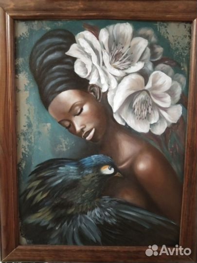 Картина маслом 30/40. Девушка с птицей