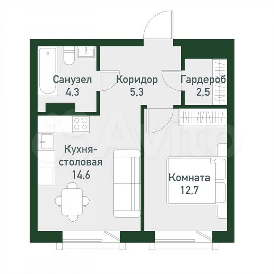 1-к. квартира, 39,1 м², 1/3 эт.