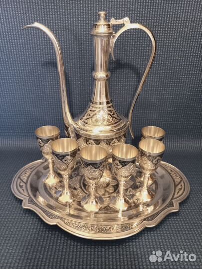 Серебряный коньячный, ликёрный набор Кубачи,815гр