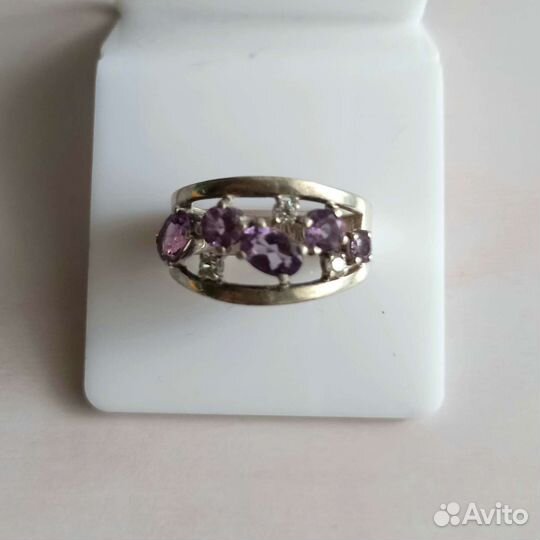 Кольцо серьги комплект аметист серебро 925