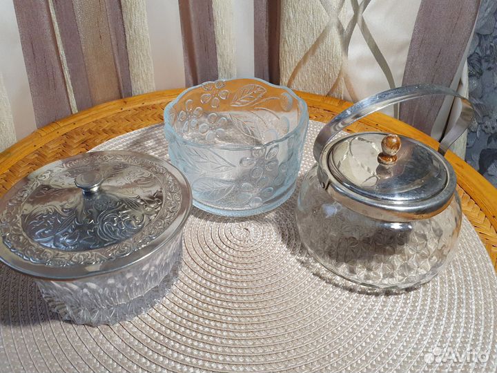 Конфетница сахарница стекло с крышкой