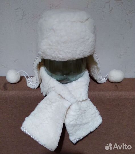 Шапка ушанка+шарф из натуральной шерсти