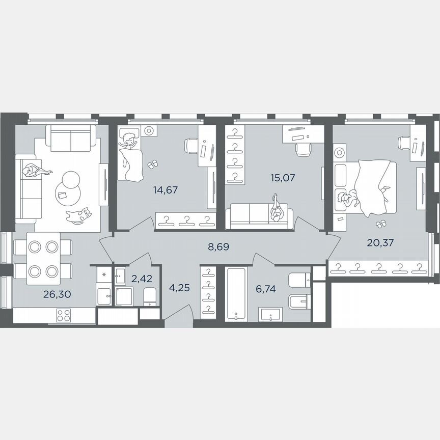 3-к. квартира, 98,5 м², 46/51 эт.