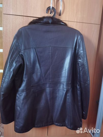 Кожаная дубленка мужская коричневая