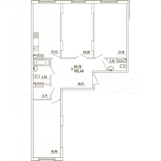 3-к. квартира, 105,5 м², 1/4 эт.