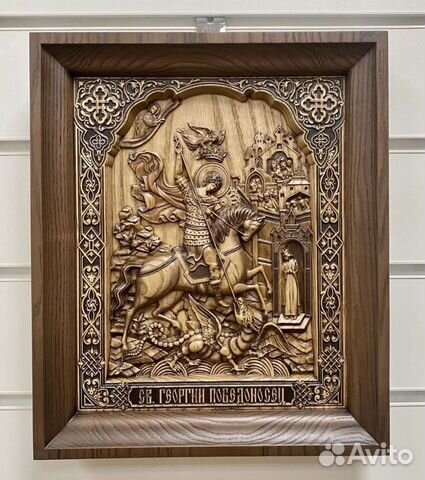 Георгий Победоносец икона резная из ясеня