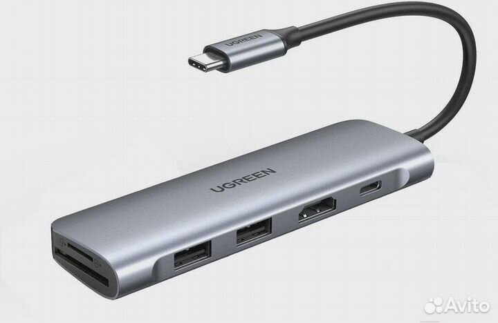 Хаб Ugreen 5в1 2xUSB 3.0 / SD/TF / PD 70411