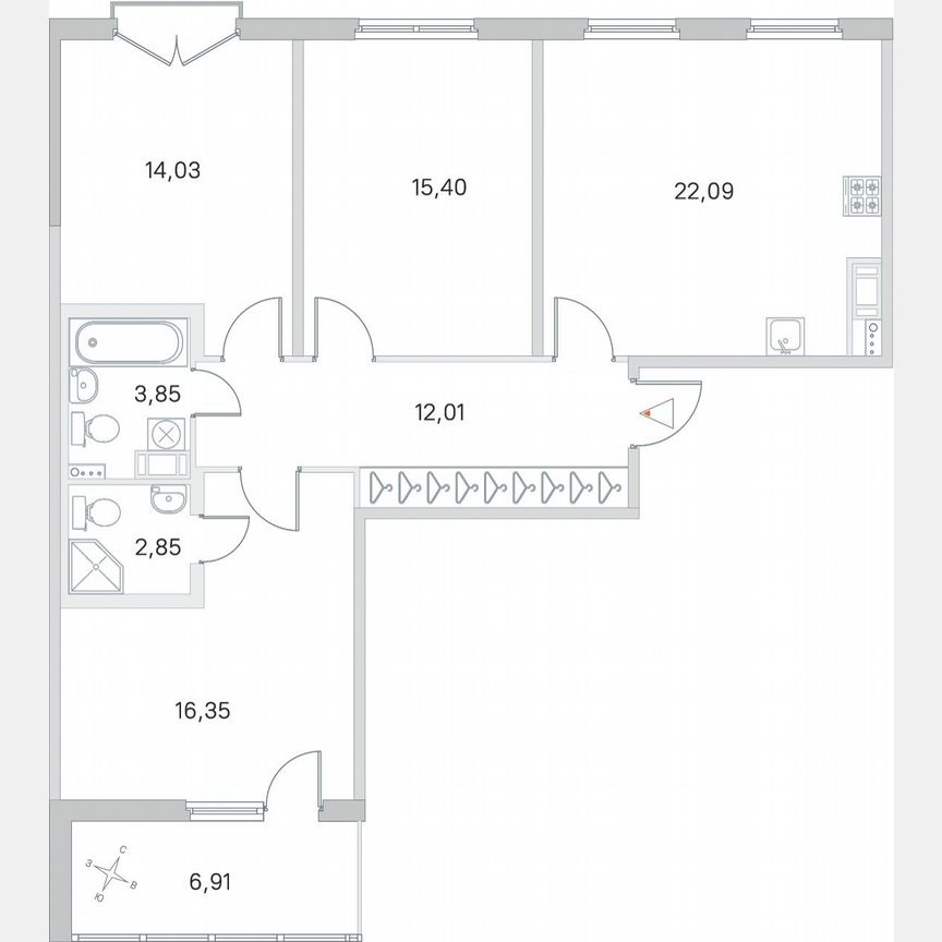 3-к. квартира, 90 м², 3/4 эт.