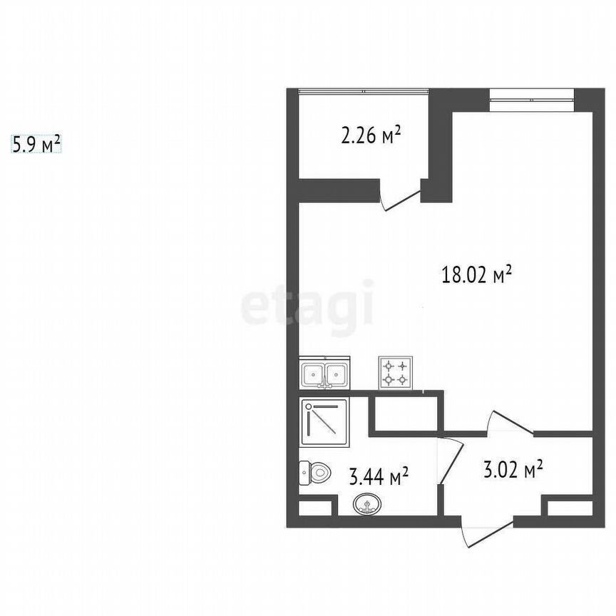 Квартира-студия, 27 м², 3/12 эт.