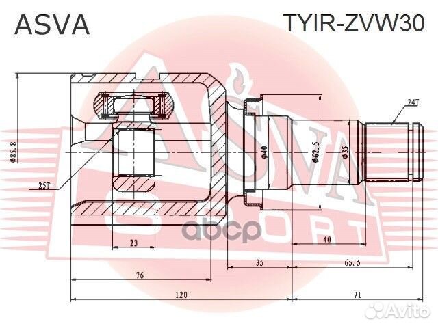 ШРУС внутренний правый 25X40X24 tyir-ZVW30 asva