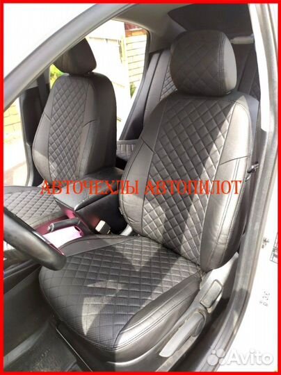 Чехлы Автопилот Kia Rio 2 из экокожи чёрные Ромб