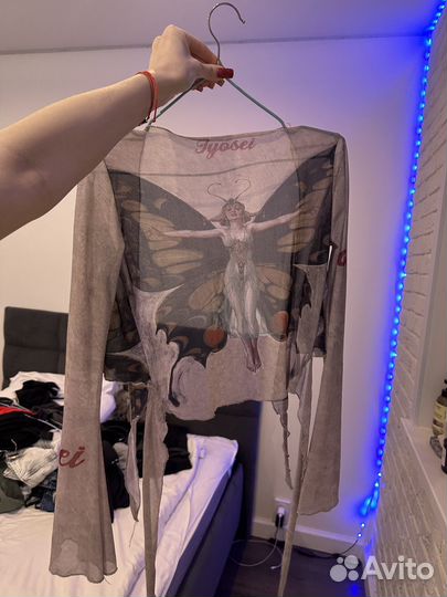 Топ накидка прозрачный с принтом y2k