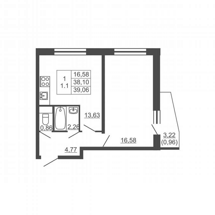 1-к. квартира, 39,1 м², 6/16 эт.