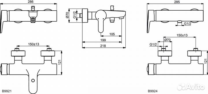 Смеситель д/ванны Ideal Standard Con/Blue B9921AA