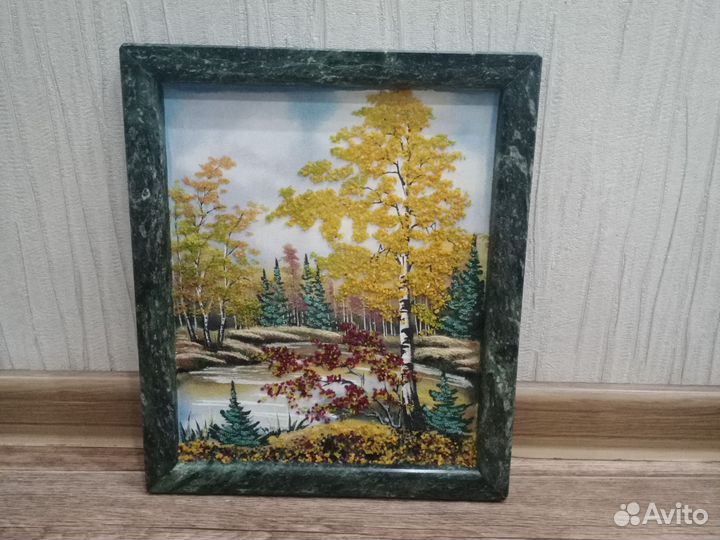 Триптих картины из каменной крошки осеньзима Весна