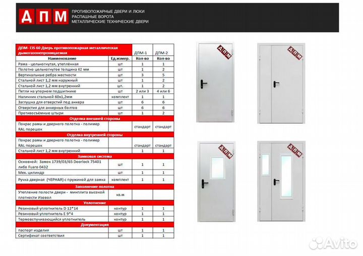 Дверь противопожарная 2080*1260 двупольная наличие