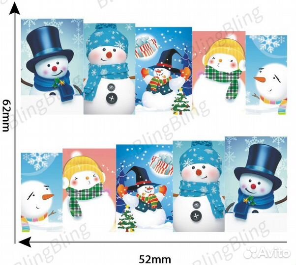 3D наклейки для ногтей Веселые снеговички