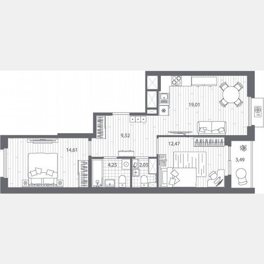 2-к. квартира, 63,7 м², 5/13 эт.