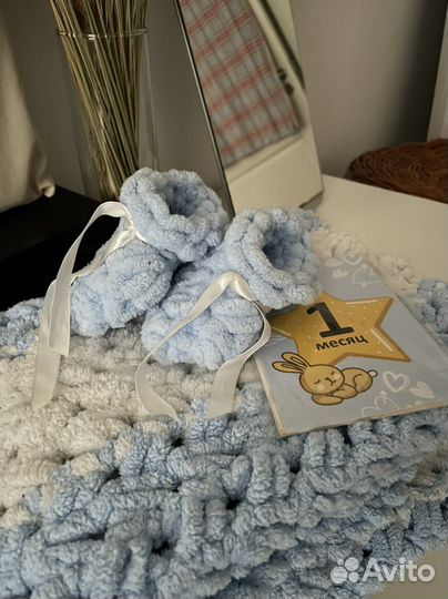 Детский плед и пинетки ручной работы бу