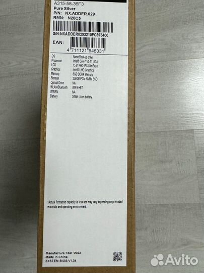 Ноутбук Acer Aspire 3 A315-58-36F3 i3