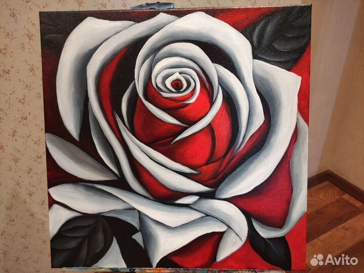 Картина маслом Роза на подрамнике интерьерная