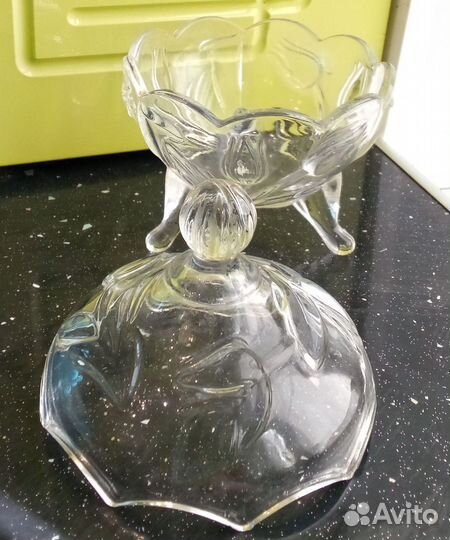 Сахарница на ножках с крышкой, стекло, тюльпаны