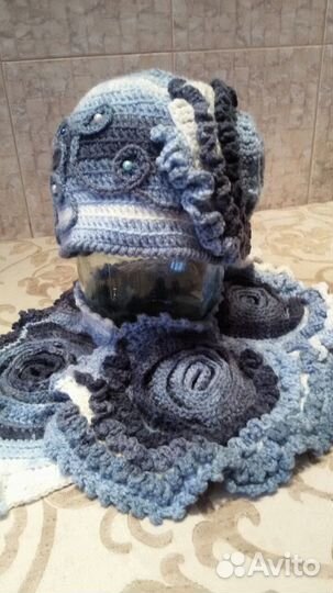 Шапка с шарфом, женская