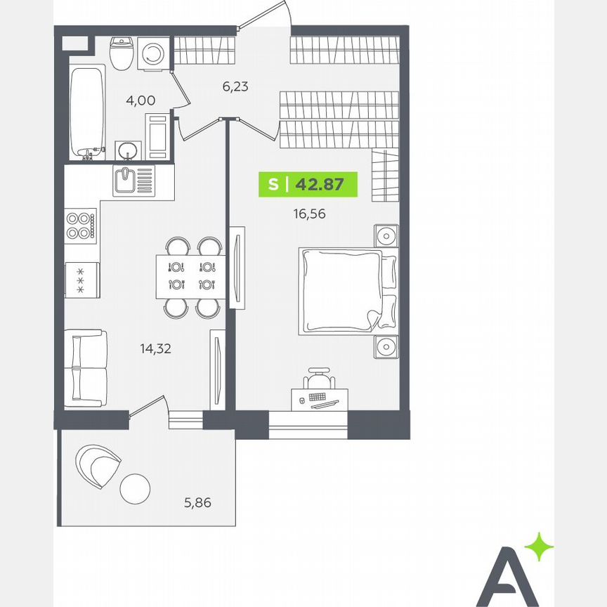 1-к. квартира, 42,9 м², 7/12 эт.