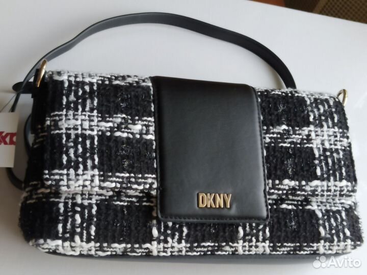 Сумка кроссбоди женская dkny, чёрно/бел, букле