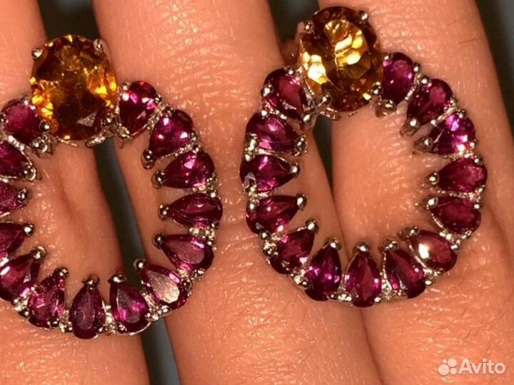 Серебряные серьги с умбалитами и цитринами