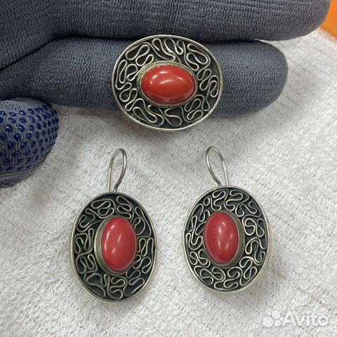 Комплект кольцо и серьги СССР (сзр)