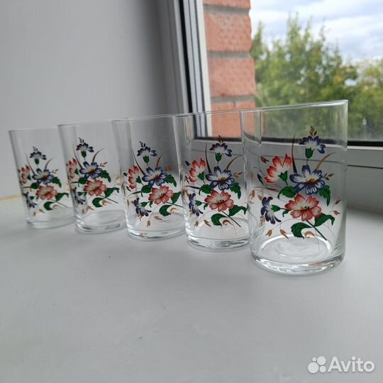 Стаканы стеклянные СССР с цветами и позолотой